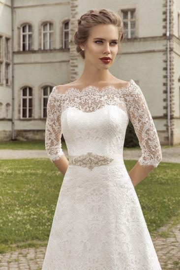 Royal Full Lace Bridal Gowns 2022 Half Sleeve A-line Wedding Dress with Crystal Sash VK036_3