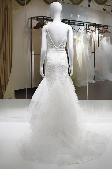 TsClothzone Sexy Spaghetti-Straps Tulle Wedding Dress V-Neck Sleeveless Appliques Beading Bridal Gowns On Sale_3