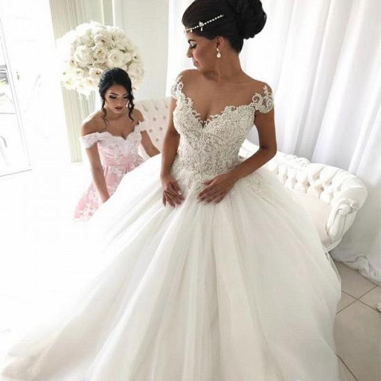 Elegant Ball Gown Sleeveless Wedding Dresses | Off-the-Shoulder V-Neck Bridal Gowns_3