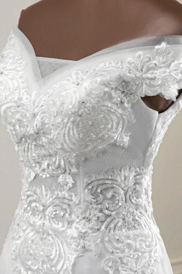 TsClothzone Elegante, schulterfreie, ärmellose weiße Meerjungfrau-Hochzeitskleider mit Perlenstickerei_7