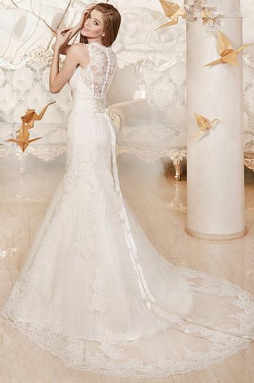 Sexy Mermaid Lace Wedding Dress Long Train Scalloped-edge Bridal Gowns with Button_2