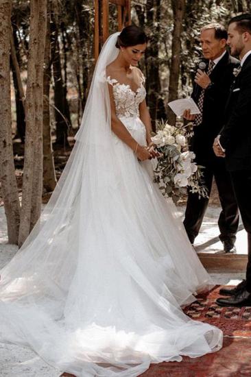 Elegant Cap Sleeve Tulle Lace Simple Wedding Dress White Floor Length Garden Bridal Gown_4
