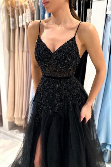 Elegant evening dresses long black | Lace prom dresses_3