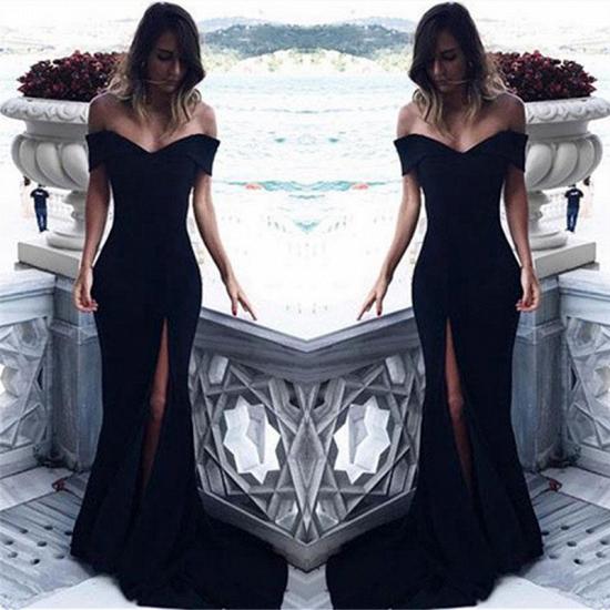 Off The Shoulder Black Evening Dresses 2022 Elegant Cheap Prom Dress with Slit_3