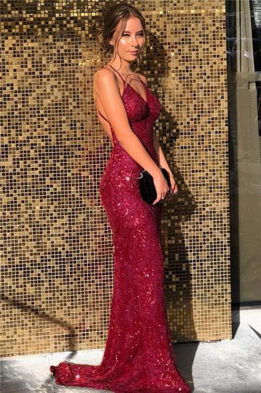 Sequined Mermaid V-neck Prom Dresses | Spaghetti Straps Evening Gowns_1