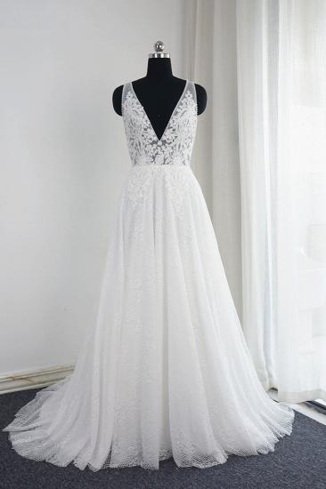 TsClothzone Chic Tulle Lace Ruffles White Wedding Dress Sleeveless V-Neck Appliques Bridal Gowns On Sale_1