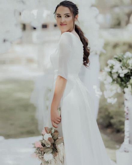 Elegant White Halt Sleeves Tulle ALine Princess Wedding Dress_4