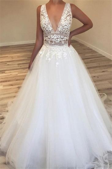Glamorous V-Neck Lace Wedding Dresses | 2022 Sleeveless Tulle Sexy Bridal Gowns