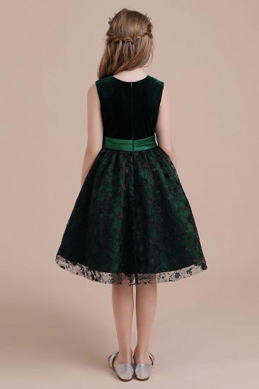 Autumn Knee Length Flower Girl Dress | Lace Velvet A-line Little Girls Pegeant Dress Online_3