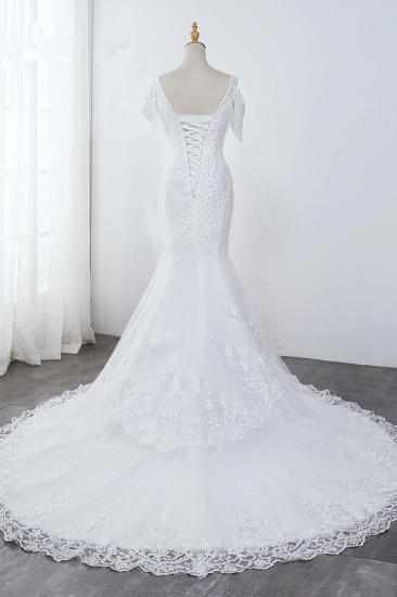 TsClothzone Sparkly Sequined V-Neck Cold-Shoulder White Wedding Dress White Mermaid Lace Appliques Bridal Gowns On Sale_3