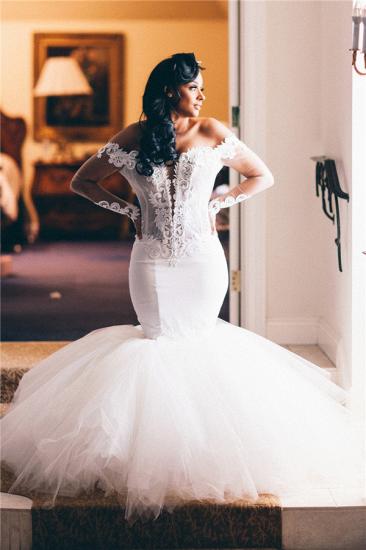 Off the Shoulder Mermaid Wedding Dress | Lace Appliques Elegant Long Sleeve Bridal Gowns_2