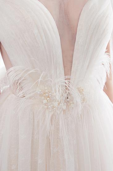 NANCY | A-line Sleeveless Floor Length Lace Ivory Wedding Dresses_9