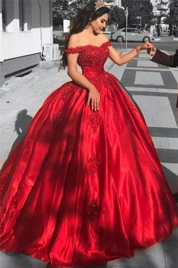 Schlichte Rote Abendkleider Bodenlang | Romantische Schulterfrei Abendmode Prinzessin