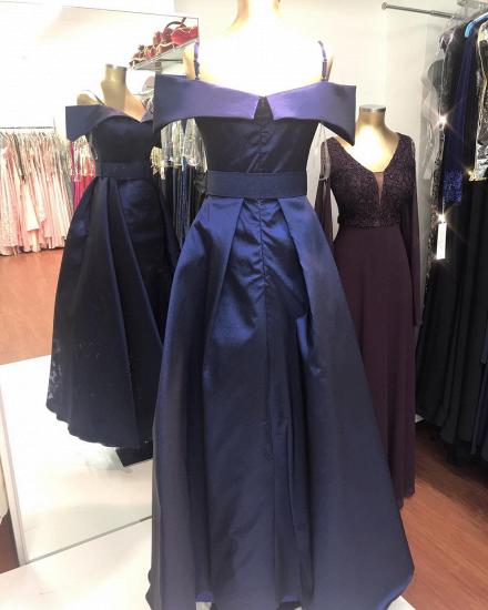 Royal Blue Off Shoulder Straps Evening Gown with Detachable Train Belt_3