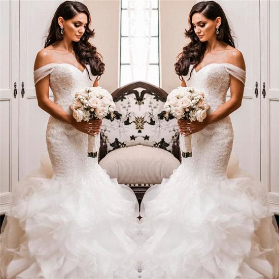 Off The Shoulder Puffy Ruffles Wedding Dresses | Sheath Tulle Sexy Lace Bridal Gowns_3