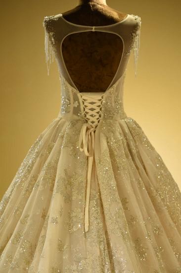 Erstaunliches Prinzessinnen-Hochzeitskleid mit glitzernder Perlenstickerei aus Tüll in Elfenbein_7
