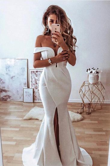 Elegant Off-the-Shoulder Split Front Mermaid Wedding Dress