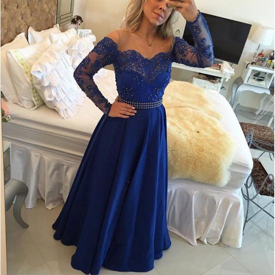 A-Line Long Sleeve Royal Blue 2022 Prom Dress New Arrival Beading Party Dresses_3