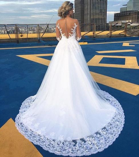 Gorgeous Lace Sweep Train Bridal Gown Long Sleeve Tulle Wedding Dresses_4