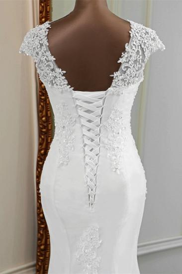 TsClothzone Luxus V-Ausschnitt ärmellose weiße Spitze Meerjungfrau Brautkleider mit Applikationen_9