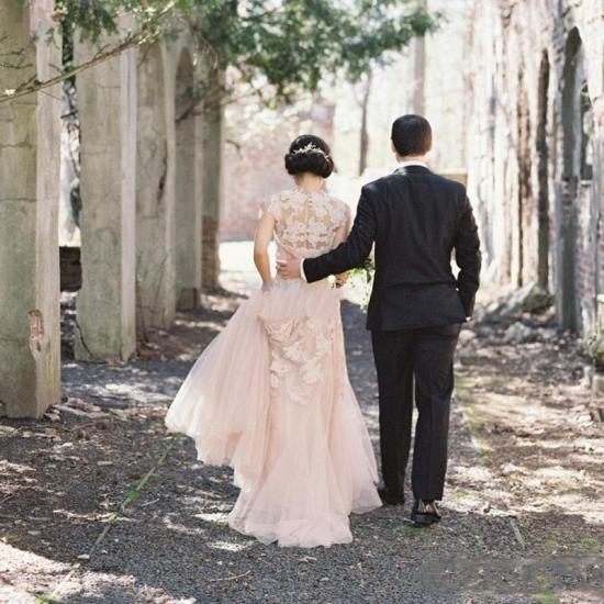 Romantic Sleeveless Tulle Lace Garden Wedding Gown_4