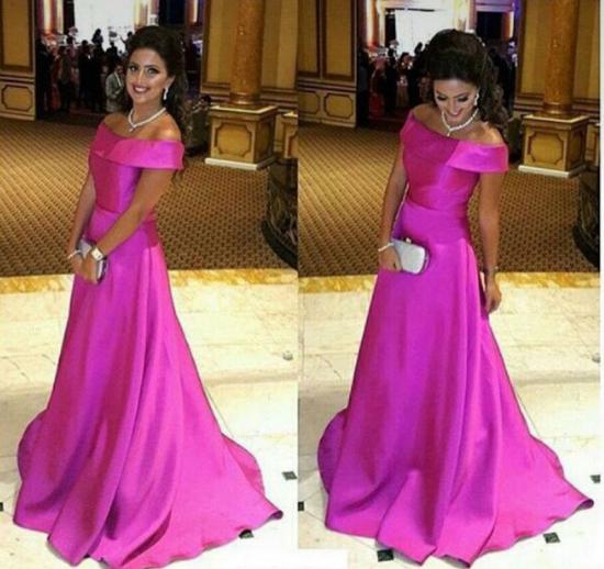 Simple Fuchsia Off the Shoulder Prom Dress New Arrival Sweep Train Formal Occasion Dress_3