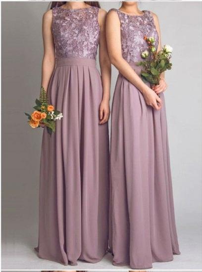 Lace Bodice Chiffon Long Bridesmaid Dresses_1