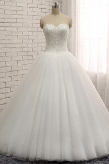 TsClothzone Chic Sweetheart Pearls White Wedding Dresses A-line Tulle Ruffles Bridal Gowns Online_1