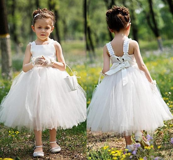 Tea Length Ball Gown Baby Flower Girl Dresses Cute Tulle Sleeveless Children Gowns_3