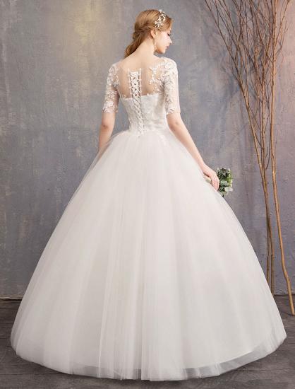 Elegant Half Sleeves Lace Tulle White Ball Gown Wedding Dresses_6