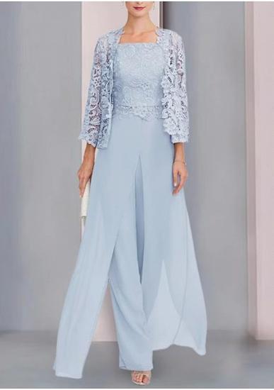 Light blue Motherdress with Jacket Chiffon | 3 Piece Suit Mother of the Bride Dress