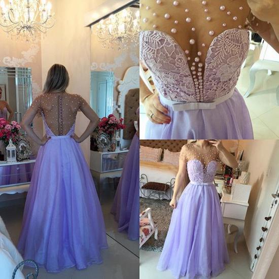 Short Sleeve Lavender Lace Prom Dress with Beadings Floor Length Formal Occasion Dresses_2