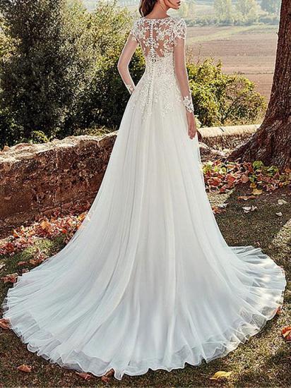 Charming Jewel Tulle Long Sleeves Lace Mermaid Wedding Dresses Long_2