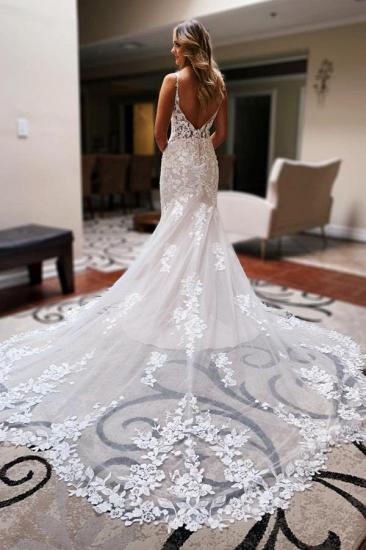 Beauty Spaghettistraps Blackless Lace Mermaid Wedding Dresses_3