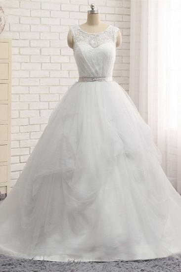 TsClothzone Affordable Jewel Sleeveless Lace Wedding Dresses A line Tulle Bridal Gowns On Sale