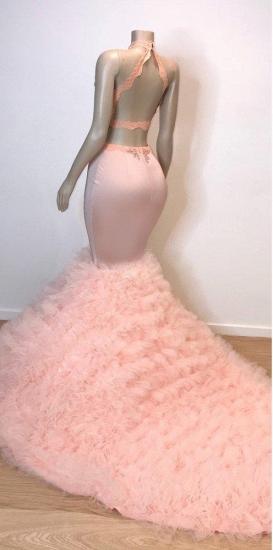 Pink Halter Sleeveless Mermaid Prom Dresses | Chic Open Back Lace Tulle Evening Gowns_3