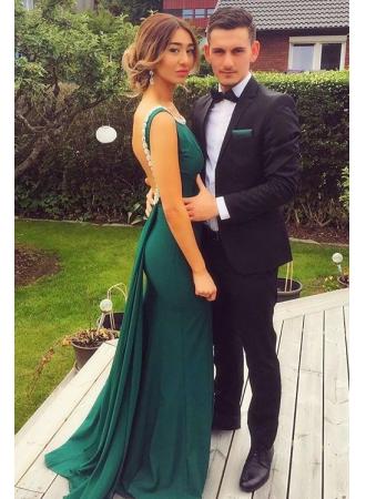 Etui-Rückenfreie Kleider Prom Elegant Scoop Green Peals Abendkleid_1