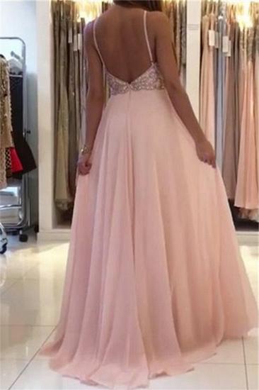 Rosa Abendkleider mit offenem Rücken 2022 | Perlen Kristalle Chiffon Langes Abendkleid Billig_3