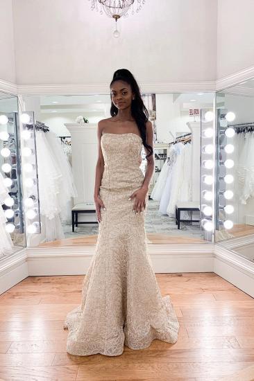Luxury Strapless Beadings Mermaid Wedding Dress | Affordable Sleeveless Long Bridal Gown_1
