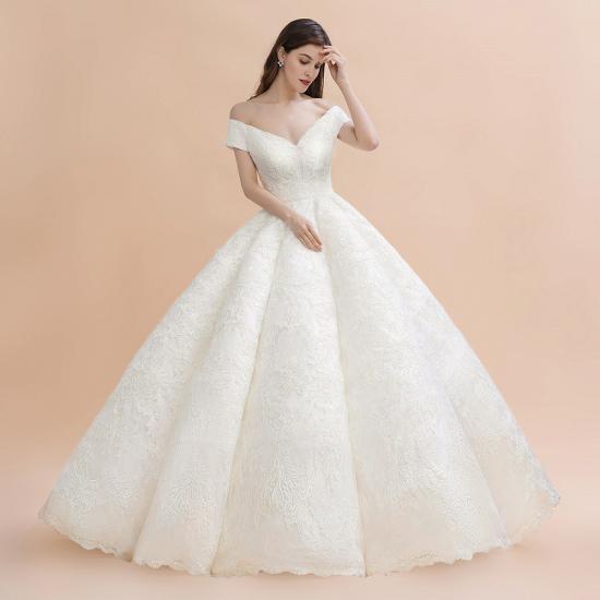 Elegante schulterfreie Brautkleider aus weißer Spitze mit weißen Spitzenapplikationen_3