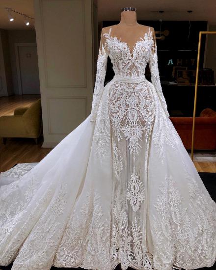 Long Sleeve Lace Wedding Dresses Online | Tulle Overskirt Dresses for Weddings_2