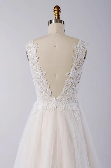 Stilvolles Tüll-Hochzeitskleid mit V-Ausschnitt und Trägern | Applikationen A-Linie Rüschen Brautkleider_5
