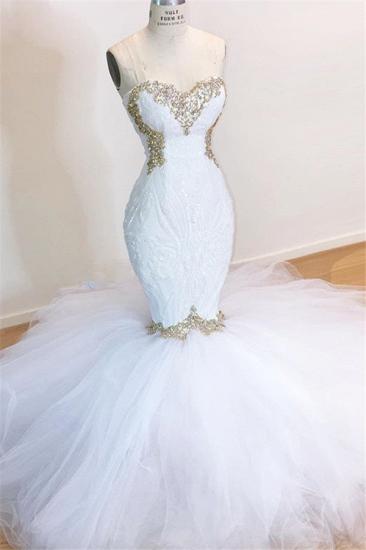 Sweetheart Sleeveless Lace Tulle Appliques Sequins Mermaid Wedding Bridal Gowns_1