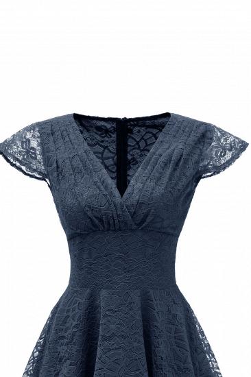 Retro Lace Cap Sleeves Dress Elegant Cocktail Party V-neck A Line Vintage Dress_17