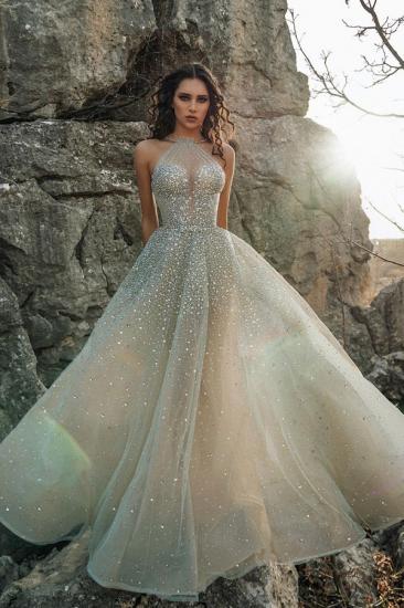 Luxury Halter Backless Sparkle Beads Ball Gown Prom Dress