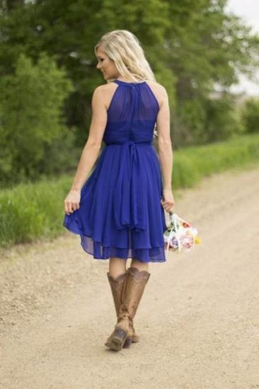 Country Short Bridesmaid Dresses Chiffon Halter Neck Tiers Summer Wedding Party Dress_3