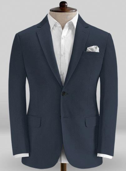 Dark blue cotton notched lapel stretch suit | two-piece suit_2