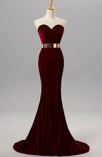 Burgundy Mermaid Sweetheart Evening Gowns with Belt Velvet Simple Formal Occasion Dress_1