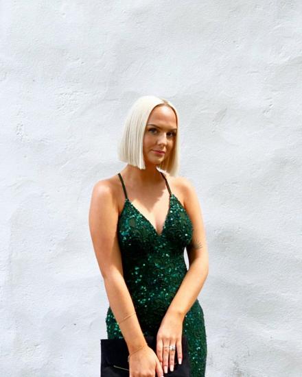 Glitter Sequins Slim Mermaid Prom Dress Sleeveless V-Neck Party Dress_5