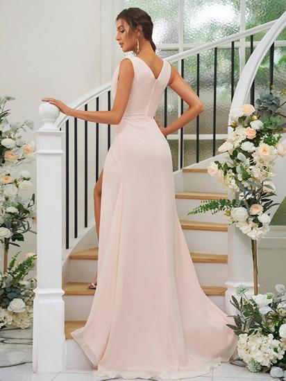 Long V-Neck Evening Dress | Pleated Split Chiffon Prom Dress Simple_3